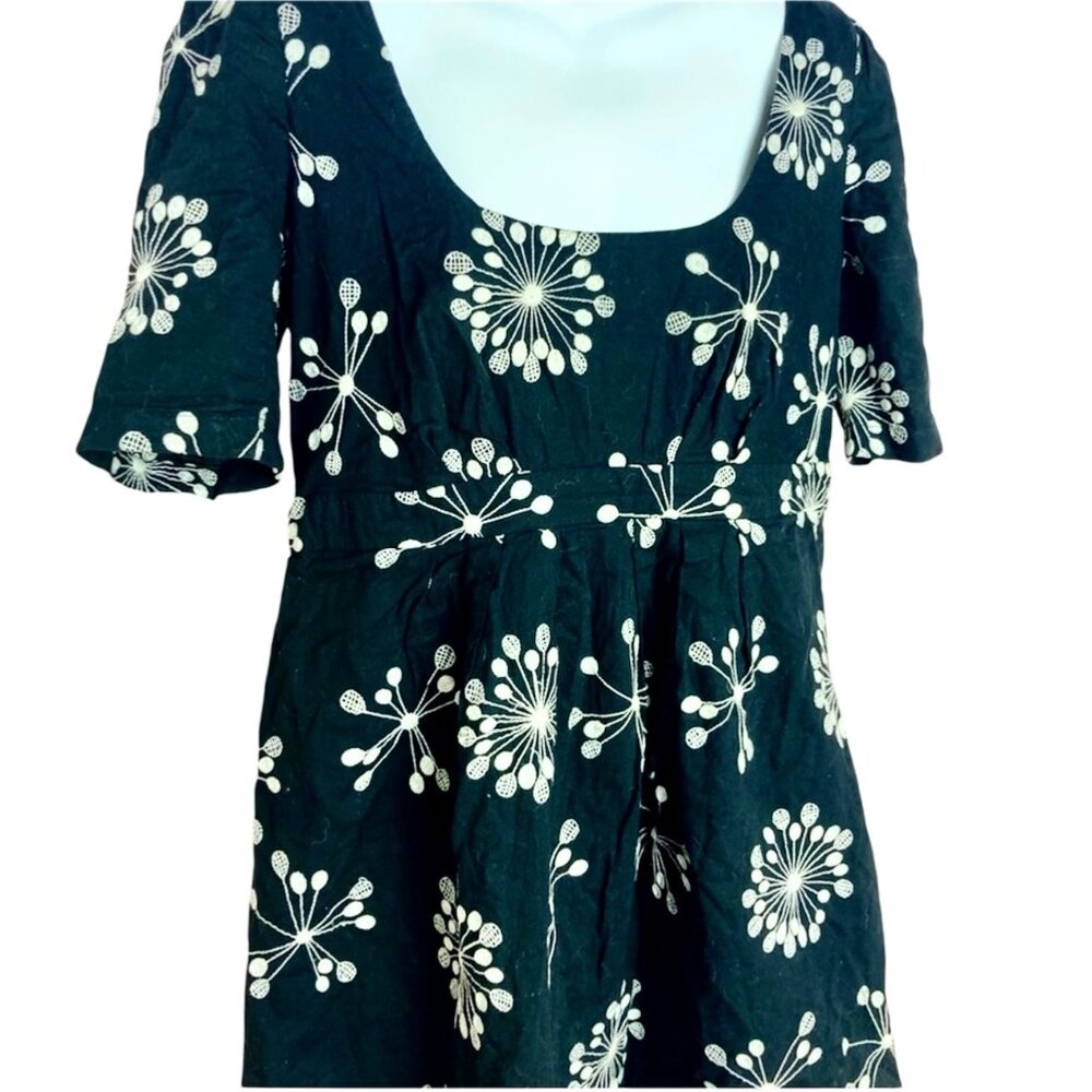 French Connection Babydoll Dress Black With White Floral Embroidery Size 10